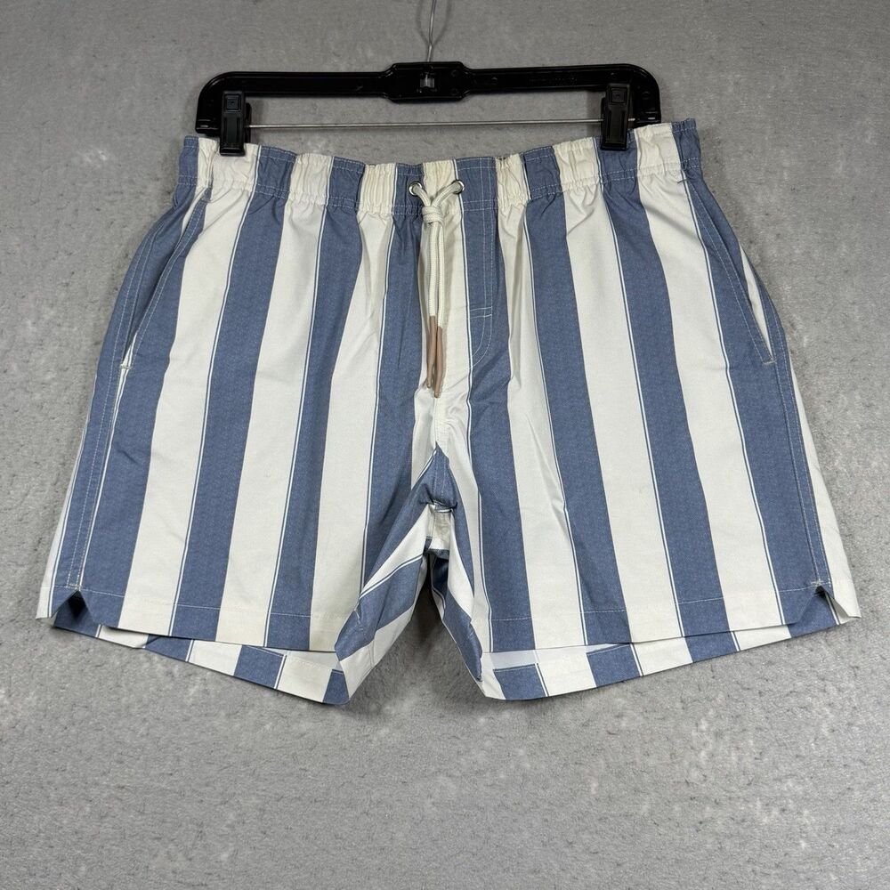 Eleventy Platinum Striped Swim Trunk Shorts Men's Size Large Blue White Stripe